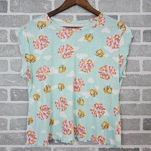 Disney Pixar Up Balloons Sky Scalloped Trim‎ Pajama Top Shirt Women Size L 12/14
